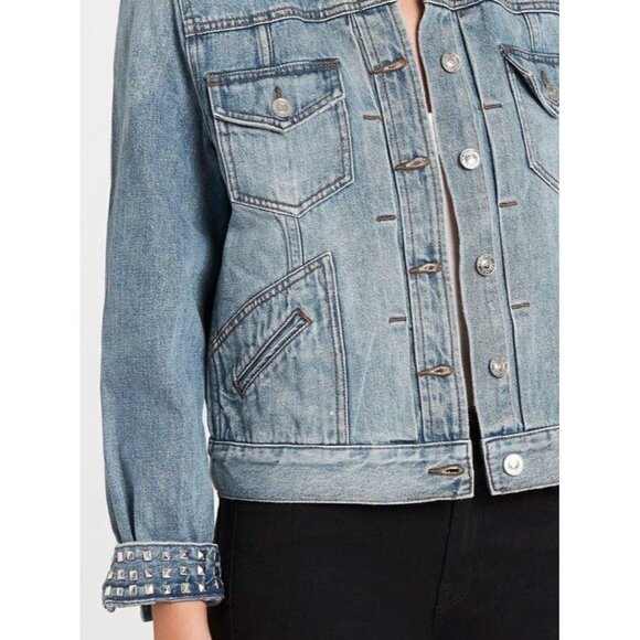 Current/Elliott The Turnt Boulder Studded Denim Jacket Size US 4 - Picture 6 of 8